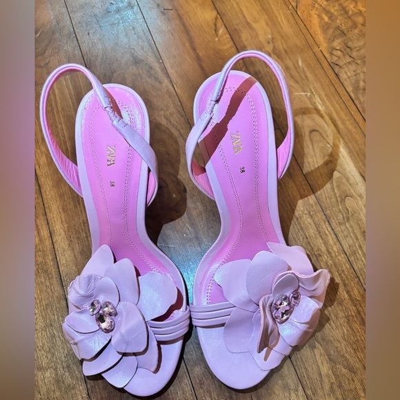 L ZARA GOAT LEATHER FLOWER PINK SANDALS PINK Sz 38 NWT - Picture 7 of 8
